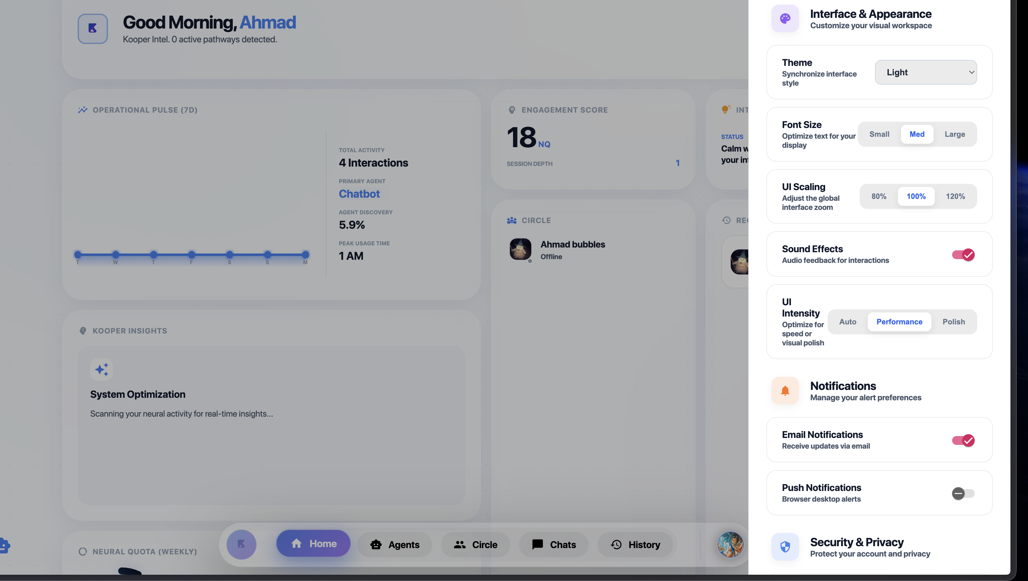 Kooper AI Interface Settings